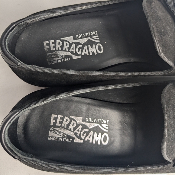 SALVATORE FERRAGAMO Men Loaffer Black Suede Shoes Size 7 Made In Italy With Bow - Picture 7 of 11